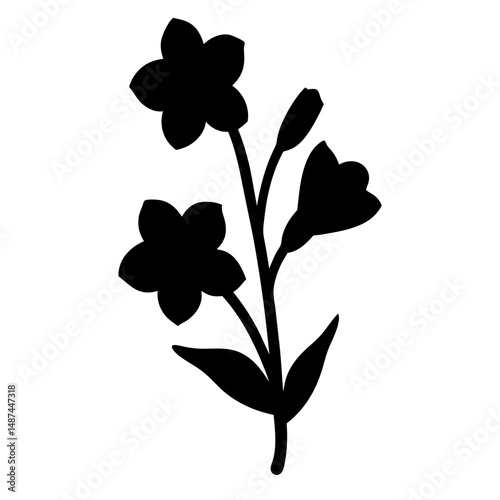 Elegant floral vector featuring a black silhouette of a flowering plant