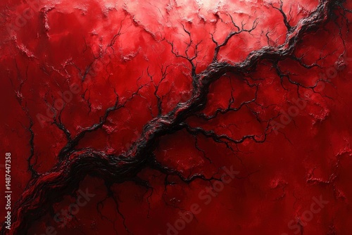 Intricate Intertwining of Veins and Arteries in Shades of Crimson Against a Textured Background