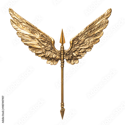 A Gilded Arrow with Baroque Angel Wings Bernini Scu Isolated on Transparent Background