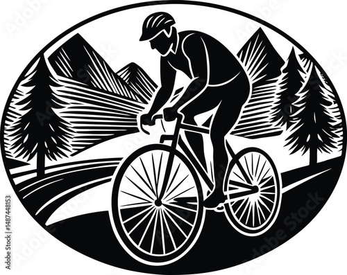 Cyclist on Trail Silhouette, Mountain Biking Vector, Outdoor Adventure SVG, Bike Trail Graphic Design
