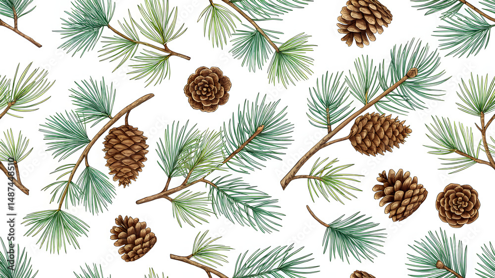Fototapeta premium a seamless pattern featuring hand drawn pine bran