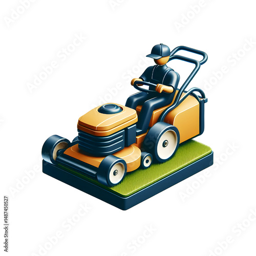 Zero-turn lawn mower lawn care logo 3D icon isolated on a white background