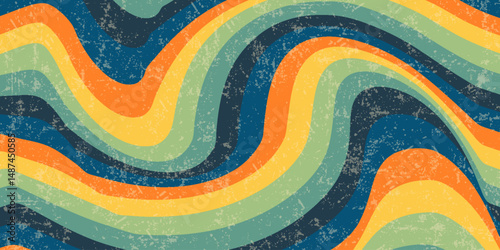 Abstract colorful 80s background vector. Vintage retro wallpaper with rainbow stripes and wavy lines. A 1970 color illustration suitable for posters, banners, decorative items and wall art.