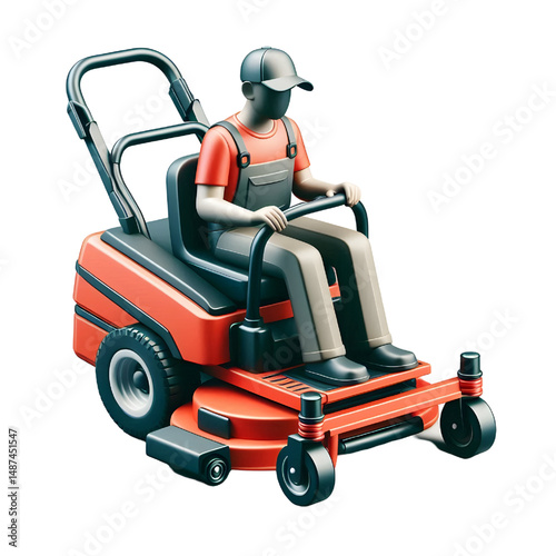 Zero-turn lawn mower lawn care logo 3D icon isolated on a white background