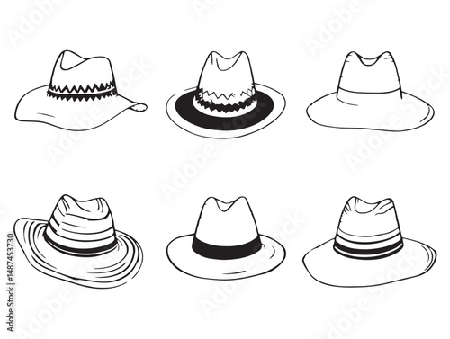 simple line art of straw hat and starfish
