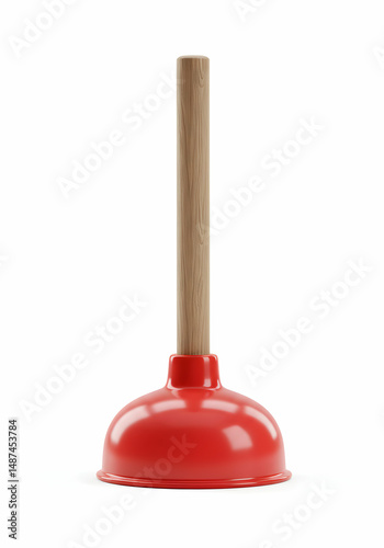 Red Plunger with Wooden Handle