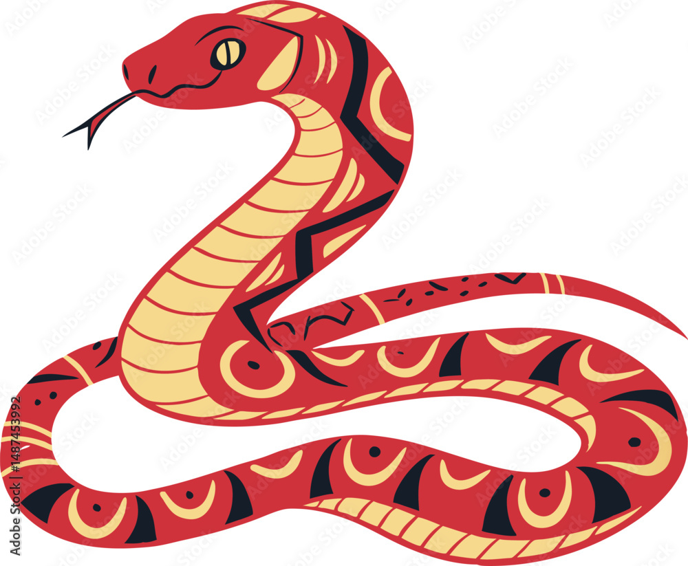 Fototapeta premium Cute Cartoon Red Snake Illustration