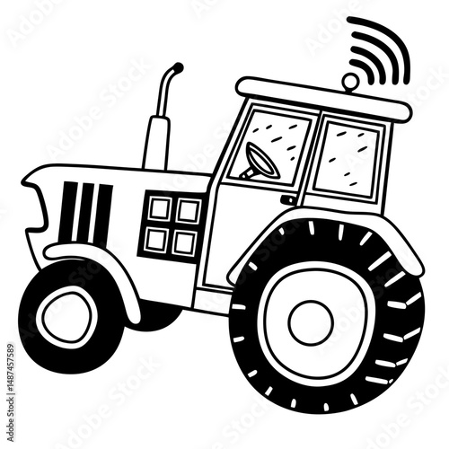 Gps enabled smart farming tractor icon vector. Tractor integrated with iot and gps logo