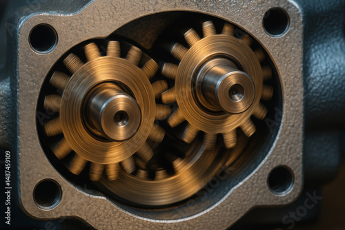 Gears in hydraulic mechanism interlock precisely to transfer motion and power efficiently within mechanical system