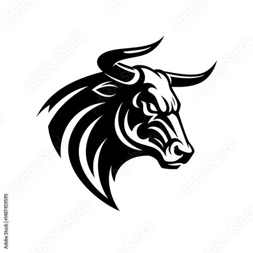 Strength of the Bull: A striking silhouette of a powerful bull's head, showcasing strength, determination, and raw energy in a bold, minimalist graphic.