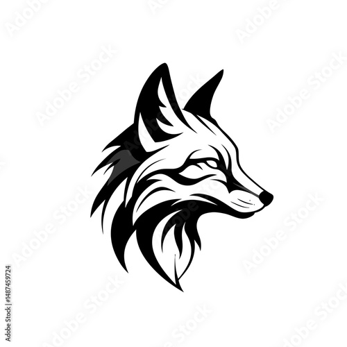 Fox Icon: A sleek and minimalist black and white icon of a fox head, exuding a sense of stealth and intelligence. Perfect for logos or design elements.