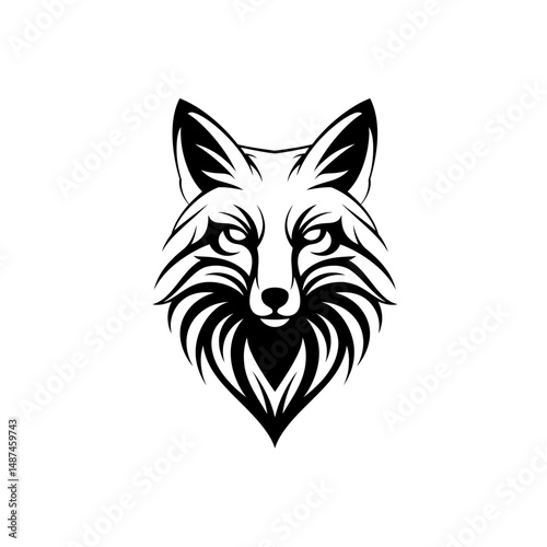 Intriguing Fox Face Logo: A stylized monochrome representation of a cunning fox head, exuding an air of sophistication and subtle power. Ideal for branding or design projects.