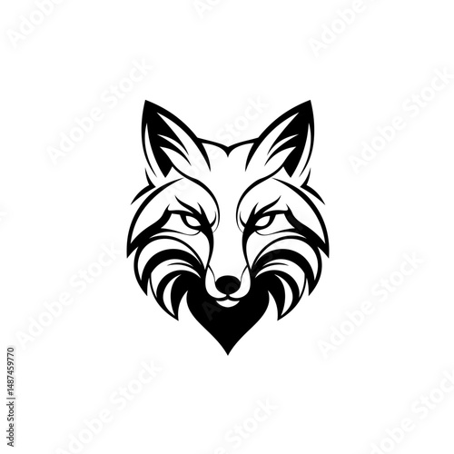 Fox Emblem: A striking emblem of a fox head, rendered in bold, minimalist lines, capturing the animal's cunning essence in a stark, two-tone design.
