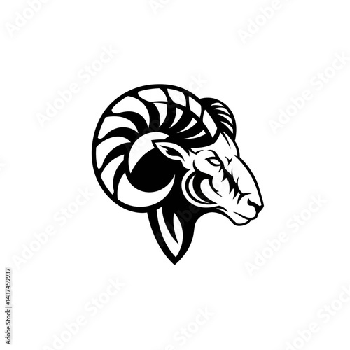Bold Ram Head Silhouette: A strong silhouette of a ram's head, captured in stark black and white, embodying power and resilience, perfect for conveying strength.