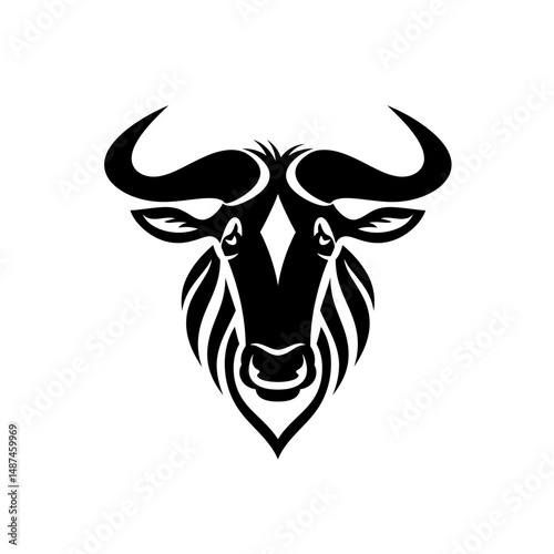 Wildebeest Silhouette: A bold and striking illustration of a wildebeest head, capturing its essence in a clean, graphic style.