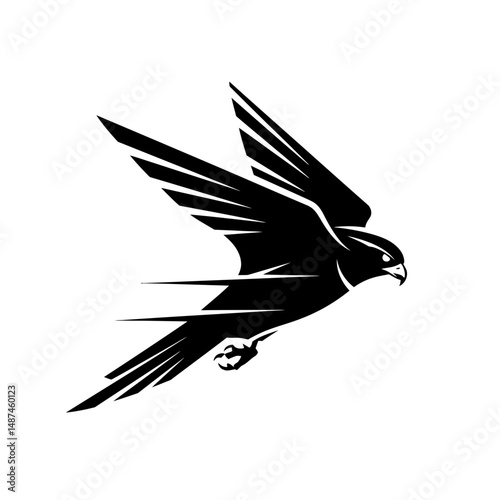 Soaring Falcon Silhouette: A stylized, dynamic illustration of a falcon in full flight, capturing speed and agility with a sleek silhouette.