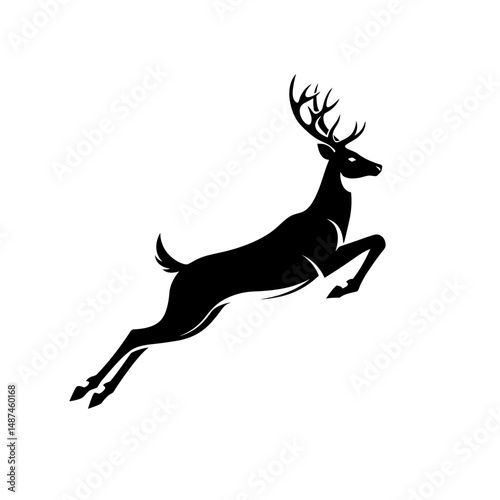 Silhouette of a Jumping Deer: A striking silhouette captures the dynamic movement of a deer leaping gracefully against a clean backdrop, embodying freedom and the untamed spirit of wildlife.
