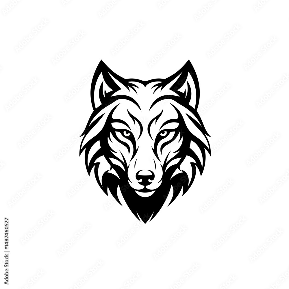 Obraz premium Wolf Portrait: A stylized monochrome portrait of a wolf, capturing the fierce intelligence and primal beauty of the majestic creature.