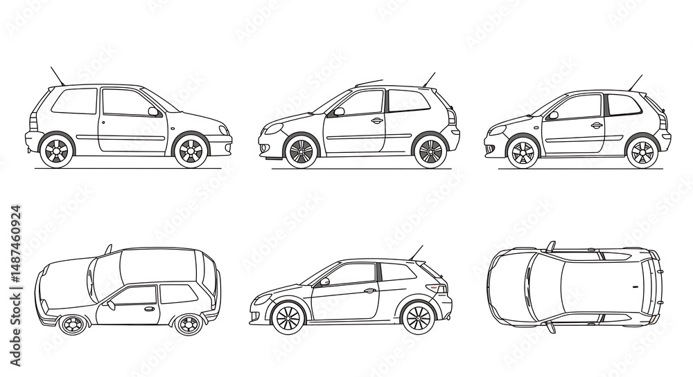 Fototapeta premium Hatchback car line drawings