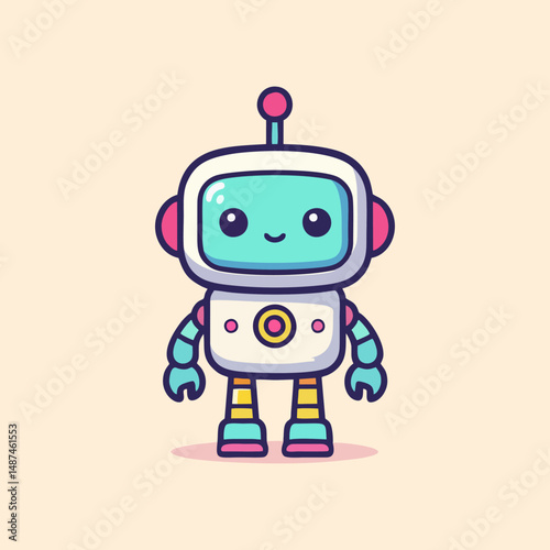 Cute Mascot Robot vector avatar for digital cartoon character illustration, futuristic ai cyborg concept, android friendly assistant bot mascot icon, hightech artificial technology graphic