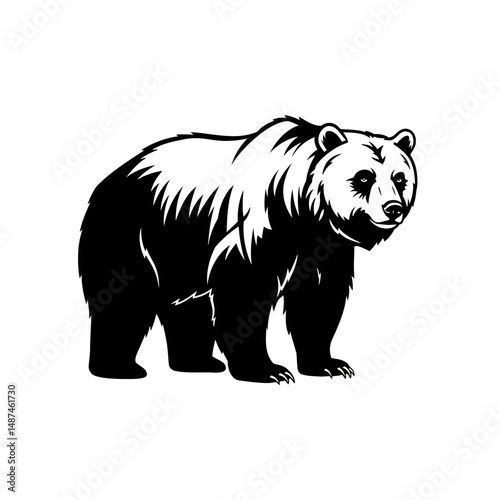 Silhouette of the Majestic Bear: A powerful and stoic silhouette of a bear, a symbol of strength and resilience, rendered in stark monochrome against a timeless background.