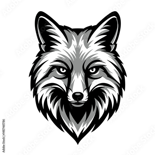 Fox Head Illustration: A striking monochrome illustration of a fox head, emphasizing its cunning features, keen eyes, and majestic essence, perfect for conveying both strength and intelligence.
