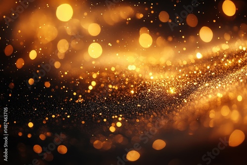 Radiant Gold Specks Illuminated Against a Soft Velvety Backdrop Create a Mesmerizing and Enchanting Atmosphere, Ideal for Celebrations and Elegant Settings