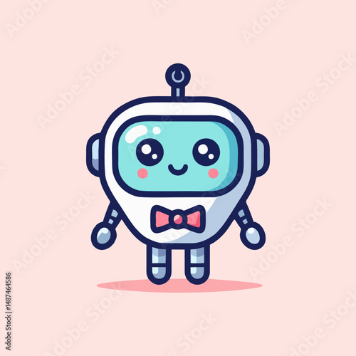 Futuristic Mascot Robot character design for ai android cartoon avatar, digital cyborg assistant mascot vector, hightech friendly humanoid artificial companion bot technology industry logo

