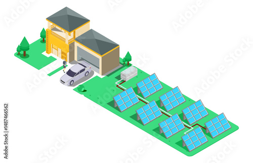 Isometric house illustrated on white background