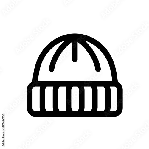 Striped Knit Beanie Icon: A simple, stylish, and versatile beanie hat icon design, featuring a ribbed cuff and a classic shape. Perfect for apparel websites, fashion blogs.