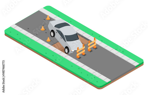 Modern isometric illustration of road accidents, vector illustration