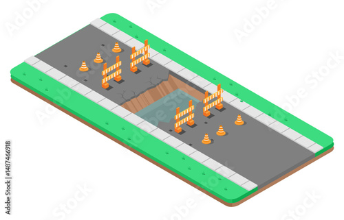 Vector Isometric Illustration of the construction process. Construction work on pipes, vector illustration