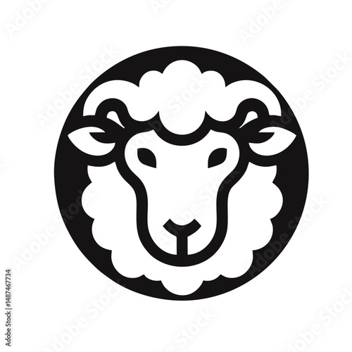 Minimalist Sheep Face Logo, Flat Design Vector Style