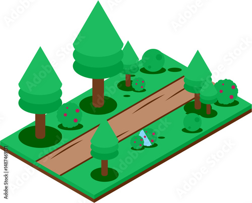isometric illustration of tropical forest water, vector illustration isolated on white background