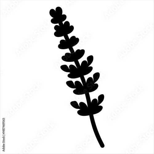 Stylized black silhouette of a lavender sprig, a simple botanical illustration