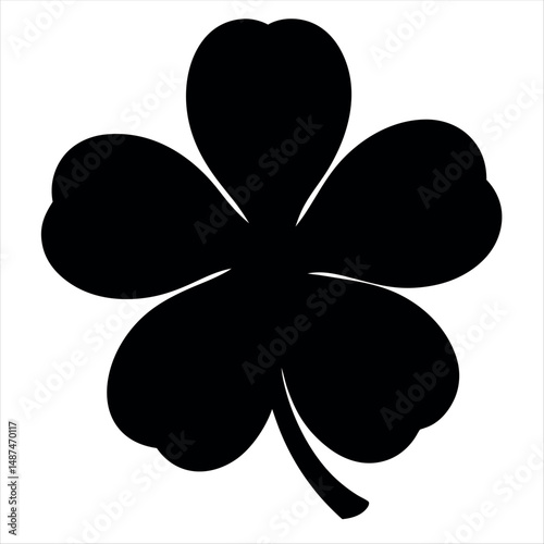 Stylized Five Leaf Clover Design Silhouette for luck and Irish theme