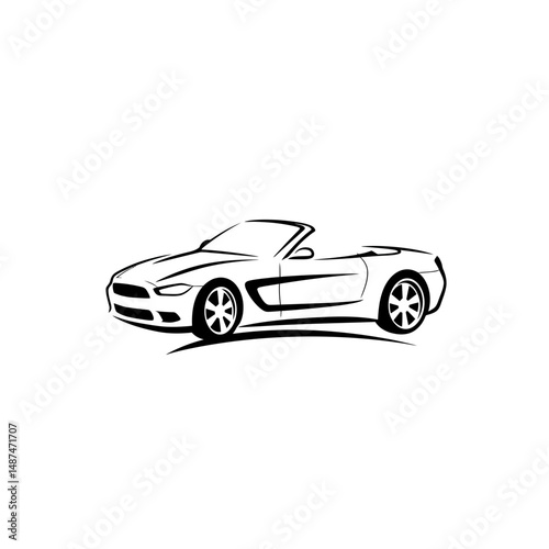 Sleek Convertible Silhouette: A minimalist, high-contrast illustration of a modern convertible, exuding elegance and speed through its clean lines and dynamic form.
