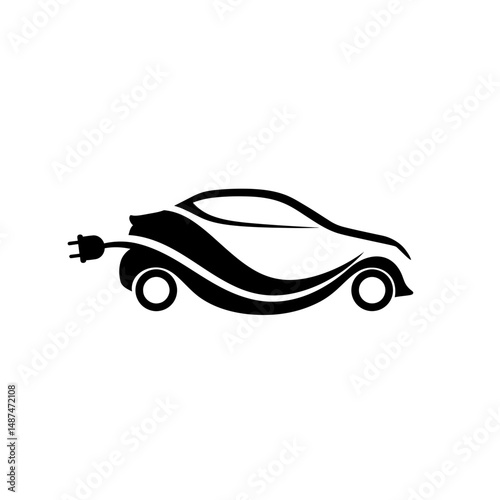 Electric Vehicle Silhouette: A sleek, stylized silhouette of an electric vehicle symbolizes the future of transportation, connected to a charging plug.