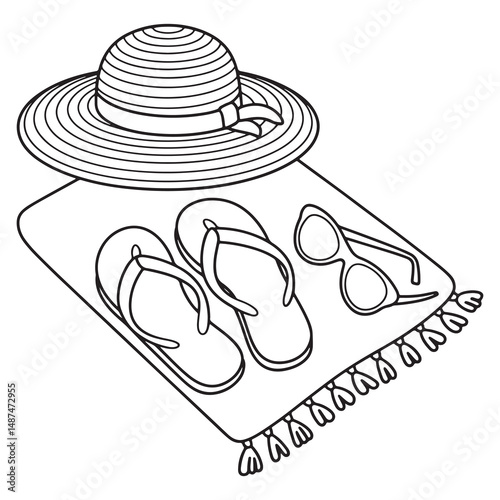 Summer Beach relaxing line art coloring pages  