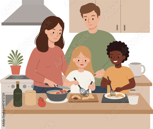 family cooking together