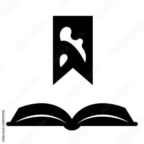 Reading Icon: An open book paired with a stylish bookmark signifies a captivating literary journey, perfect for educational and artistic content.