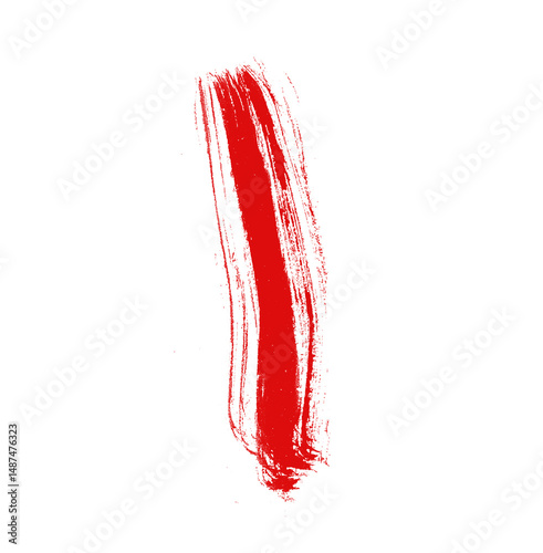 Vertical red paint stroke with tapering shape and energetic motion
