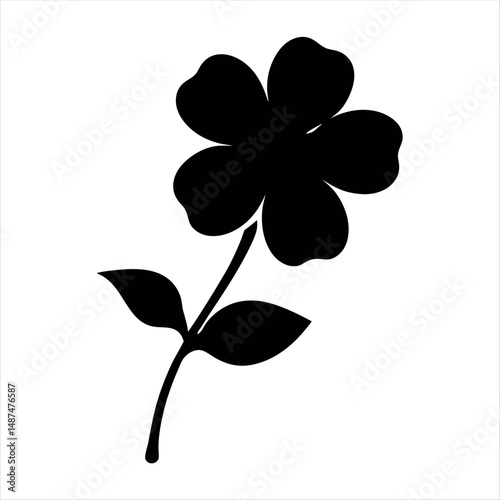 Black silhouette of a beautiful flower with five petals and stem