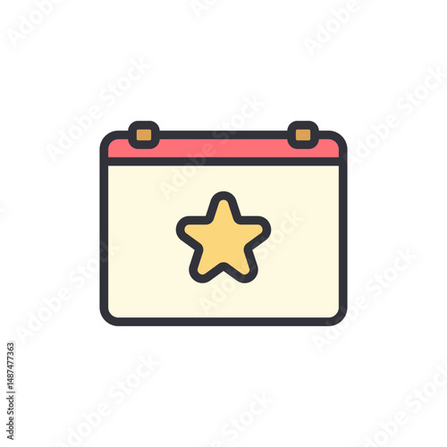 Stylized Calendar With Gold Star Symbol Isolated On Transparent Background