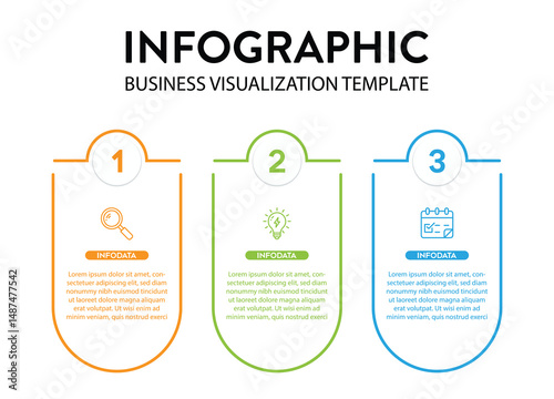 Three-Step Infographic For Business Strategy And Planning Visualization Template On An Isolated Background