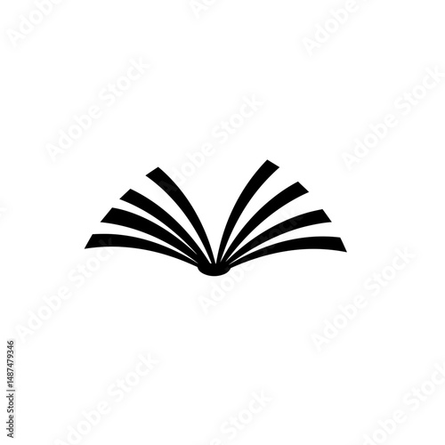 Opened Book Icon: A minimalist and modern black and white line art icon of an open book, symbolizing knowledge, learning, and literacy.
