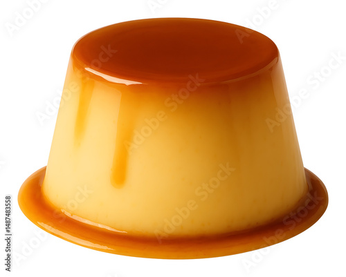 flan isolated on transparent background, caramel pudding, condensed milk pudding, caramel custard, crème caramel, custard dessert, caramel sauce, png file