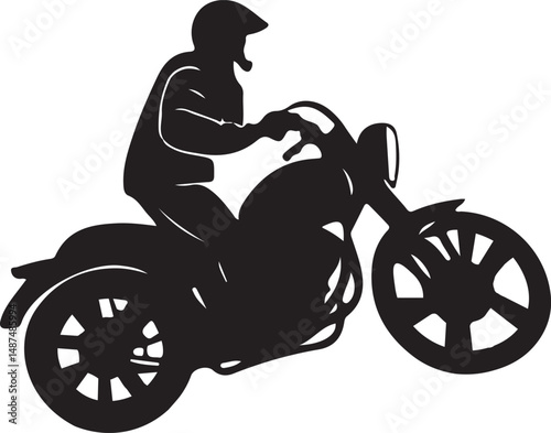 Silhouette of Motorcyclist Riding a Cruiser Bike – Vector Illustration