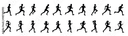 men and women running silhouette vector