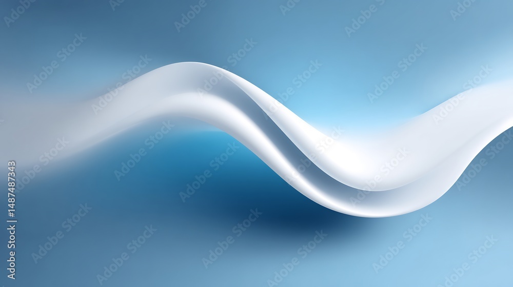 Obraz premium Smooth white ribbon gracefully flowing across a serene gradient blue backdrop